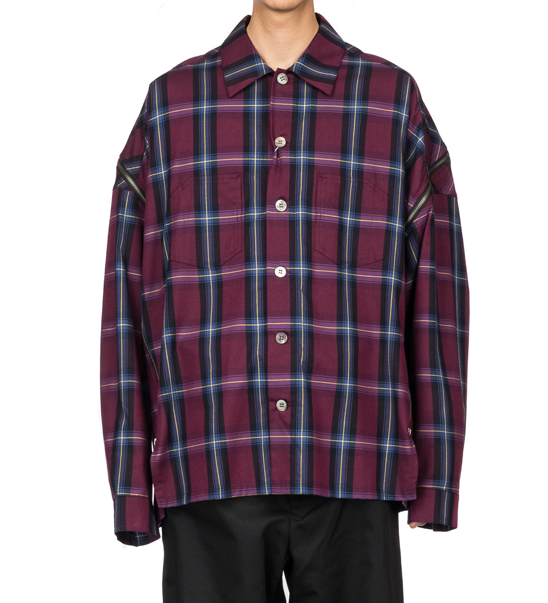 ZIPPED CHECK SHIRT NAVY x BURGUNDY