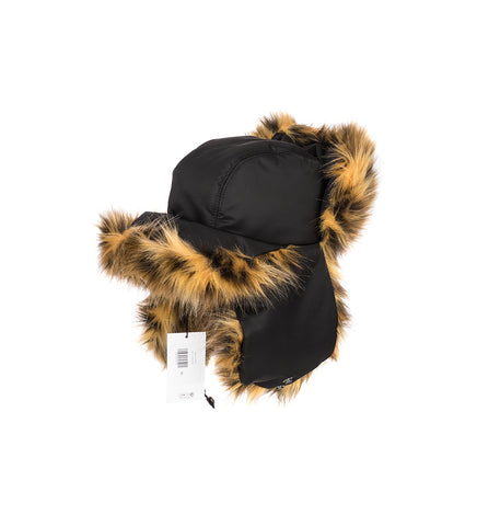 CHAPKA WITH LEOPARD FAUX FUR BLACK