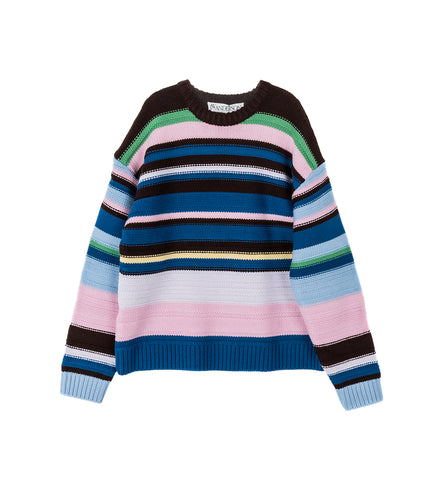 MULTI STRIPE CREW NECK JUMPER BLUE