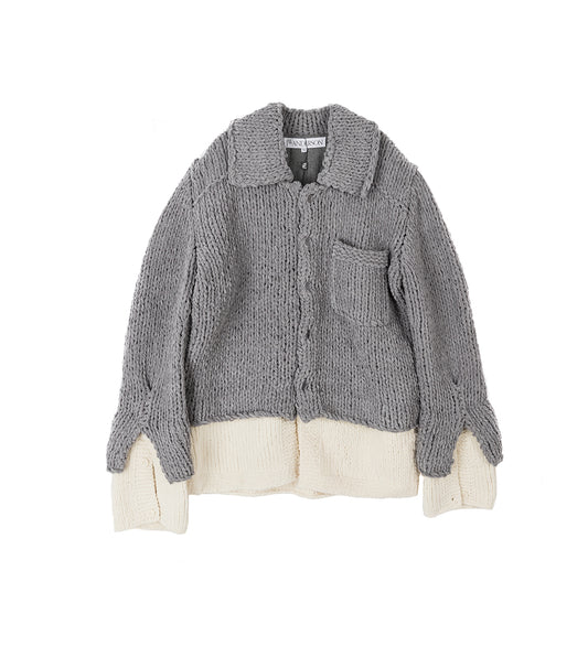 HAND KNIT LAYERED OVERSHIRT LIGHT GREY