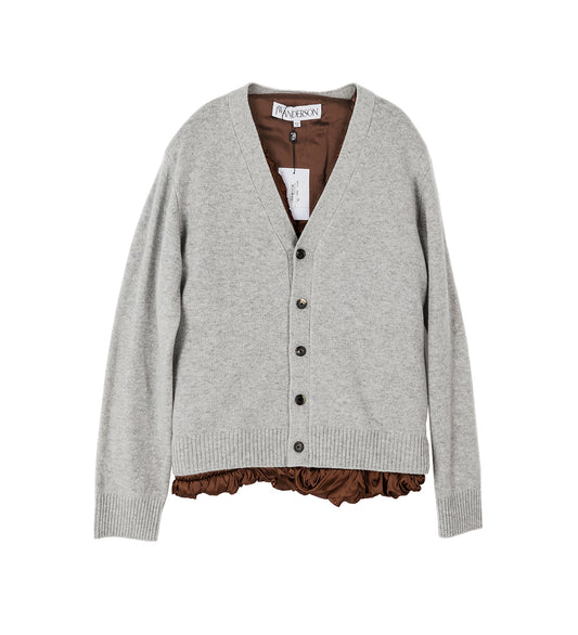 SATIN LINED CARDIGAN LIGHT GREY