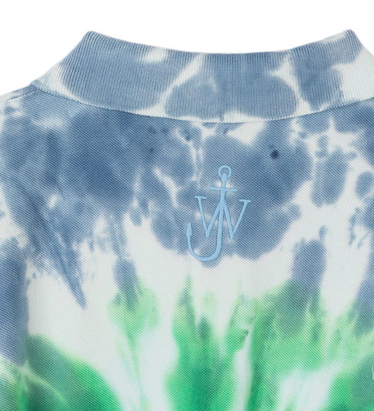 CAT PRINT TIE DYE POLO SHIRT BLUE/OLIVE