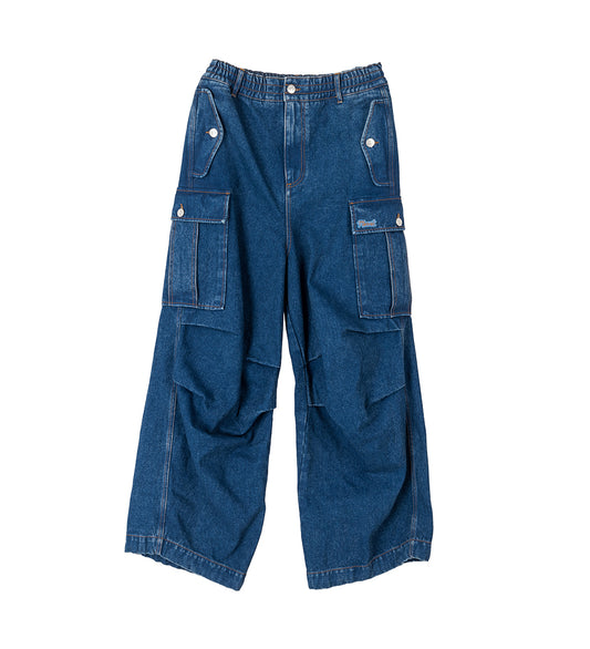 BLEACHED COATED DENIM CARGO INDIGO