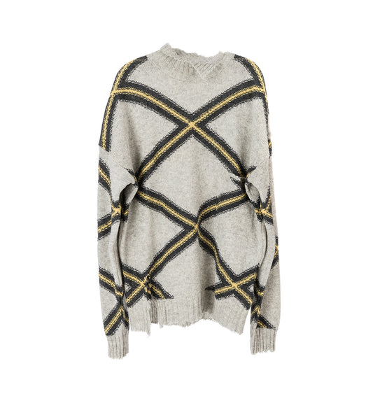 ARGYLE ROUNDNECK SWEATER GREY/YELLOW