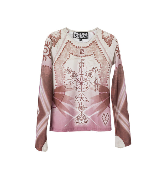 PRINTED LONGSLEEVE TOP BLUSH/BROWN