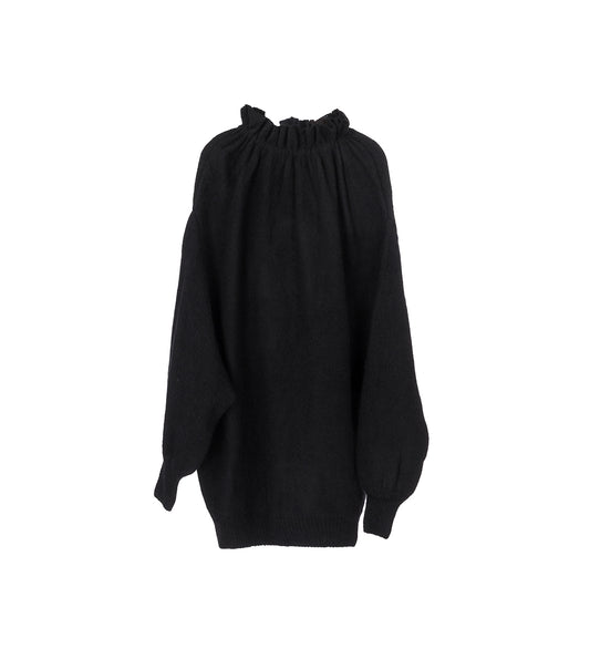 OVERSIZED GATHERED PLEATED NECK JUMPER BLACK