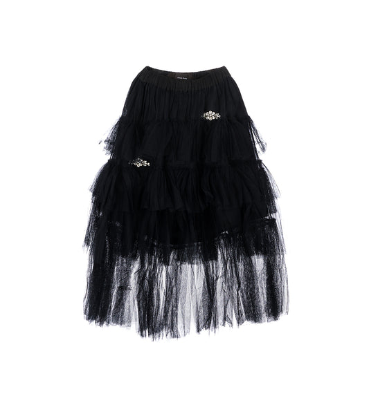 LONG TUTU SKIRT W/ EMB BLACK