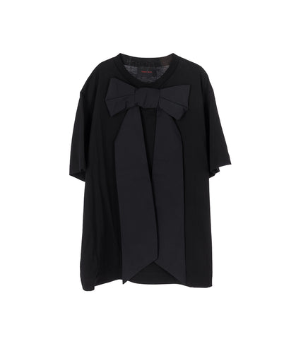 BOXY T-SHIRT W/ FRONT NECK BOW BLACK