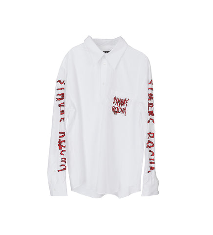 RIBBON LOGO PRINT CLASSIC FIT SHIRT WHITE/RED