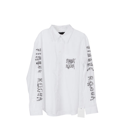 RIBBON LOGO PRINT CLASSIC FIT SHIRT WHITE/BLACK