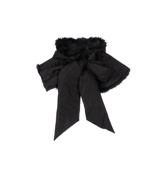 PADDED BOW HOOD W/ FAUX FUR LINING BLACK