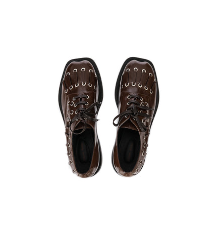 MEN HEART TOE PLATFORM LACE UP GROMMET BROGUE BROWN