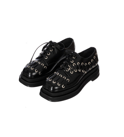 HEART TOE PLATFORM LACE UP GROMMET BROGUE BLACK