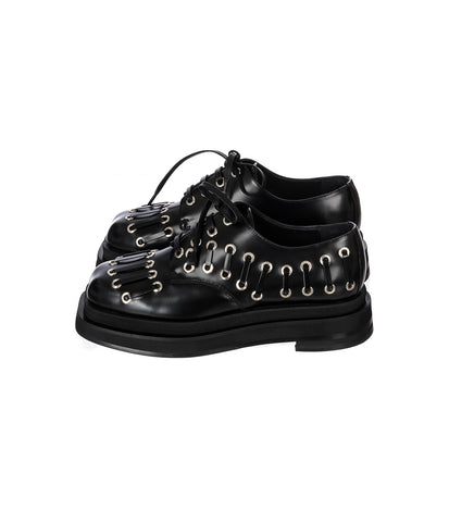 HEART TOE PLATFORM LACE UP GROMMET BROGUE BLACK