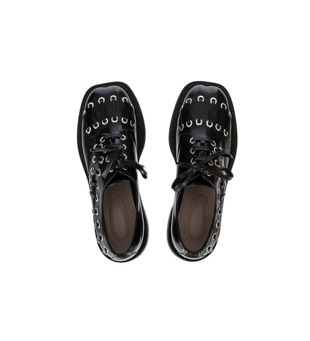 HEART TOE PLATFORM LACE UP GROMMET BROGUE BLACK