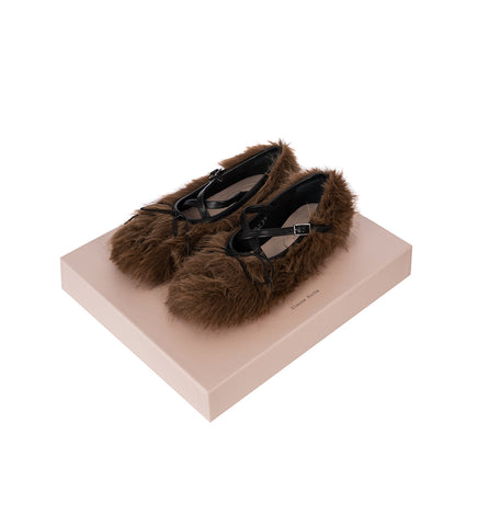 FAUX FUR CRISS CROSS BALLERINA BROWN