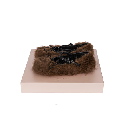 FAUX FUR CRISS CROSS BALLERINA BROWN