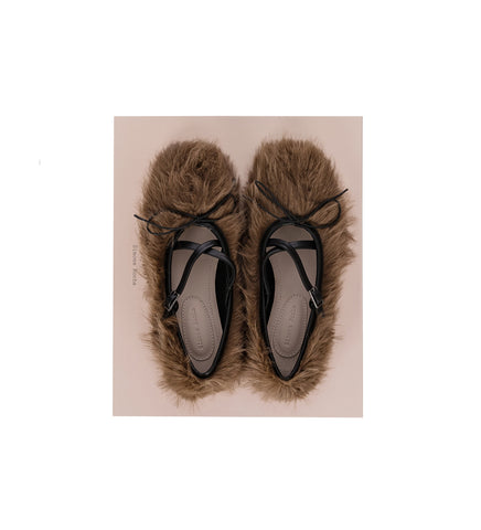 FAUX FUR CRISS CROSS BALLERINA BROWN