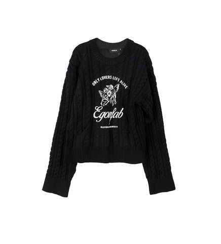 CREWNECK SWEATER WITH PRINT BLACK