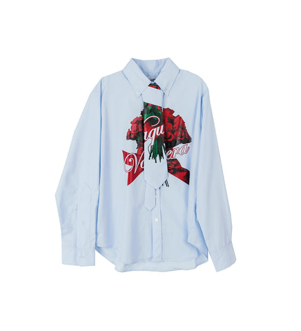 BUTTON DOWN ROSE BOUQUET SHIRT WITH TIE LIGHT BLUE