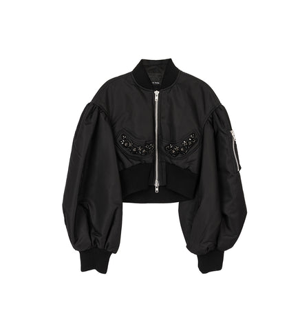 CROPPED BOMBER ZIP-UP JACKET BLACK