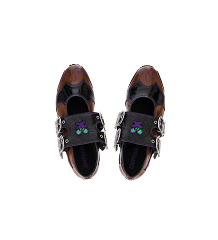 DORIS BUCKLE FLATS BLACK & BROWN