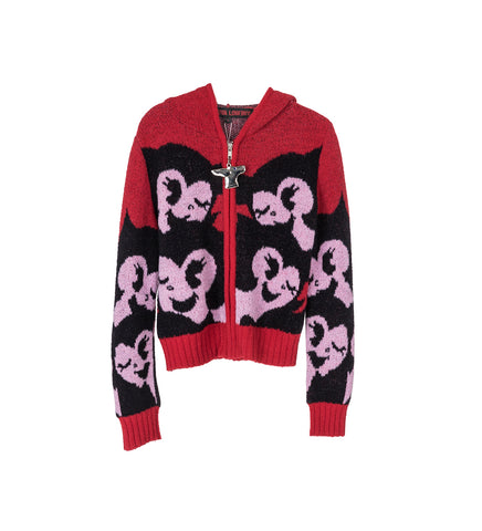 WINK HOODED CARDIGAN RED