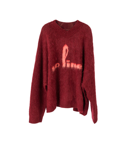 BRUSHED MOHAIR V-NECK JUMPER RED BURGUNDY