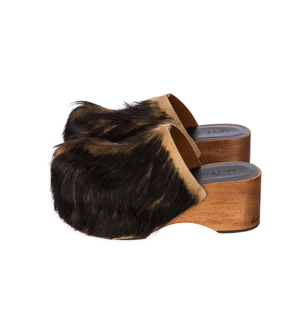 HAIRY WOOD CLOGS MULTI BROWN