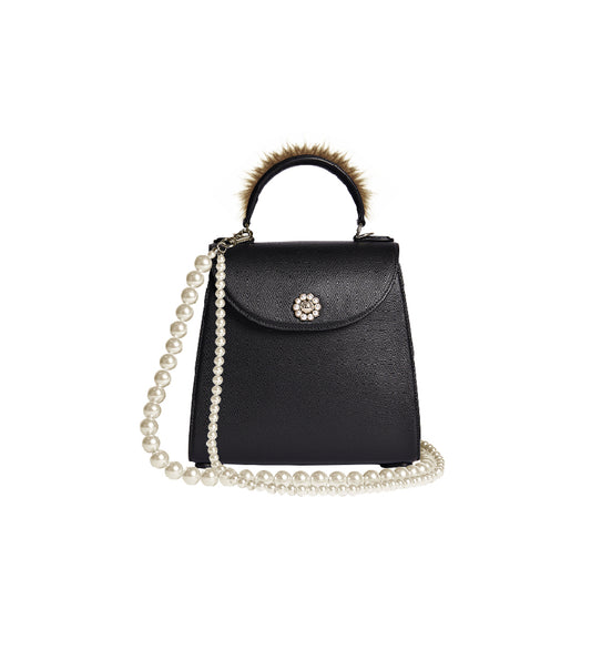 VALENTINE BAG W/ PEARL CROSSBODY STRAP BLACK/BROWN/PEARL