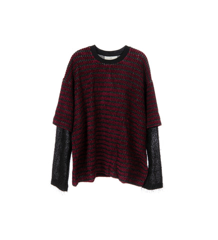 DOUBLE LAYERED SLEEVES PULLOVER WINE