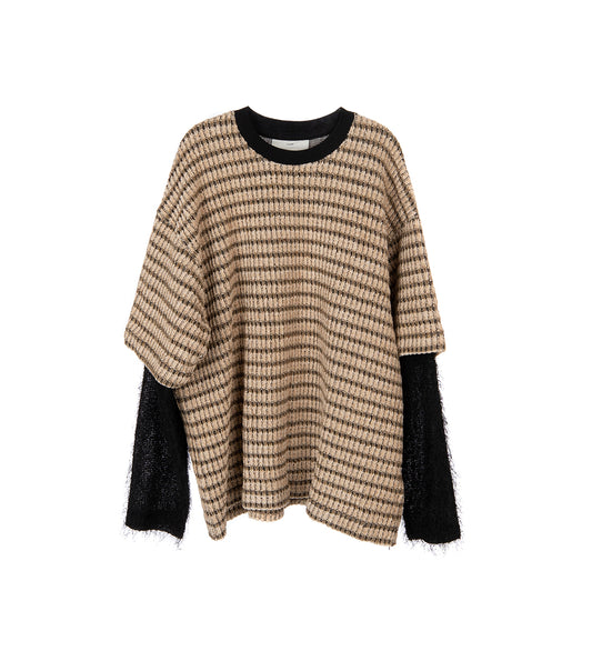 DOUBLE LAYERED SLEEVES PULLOVER BEIGE