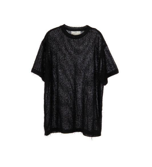 SHAGGY KNIT BOXY TEE BLACK