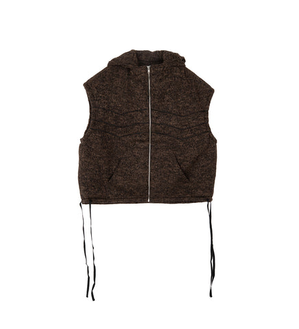 PADDED HOODED VEST BROWN