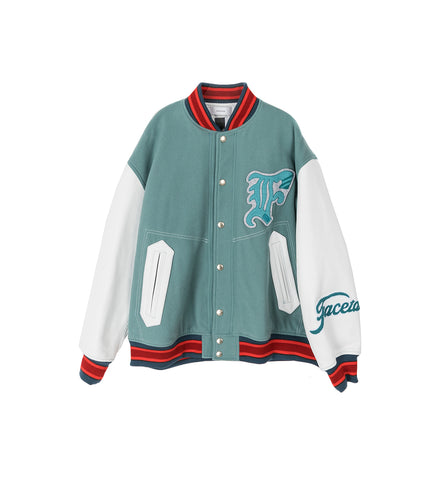 PATCHED STADIUM JACKET SMOKE BLUE