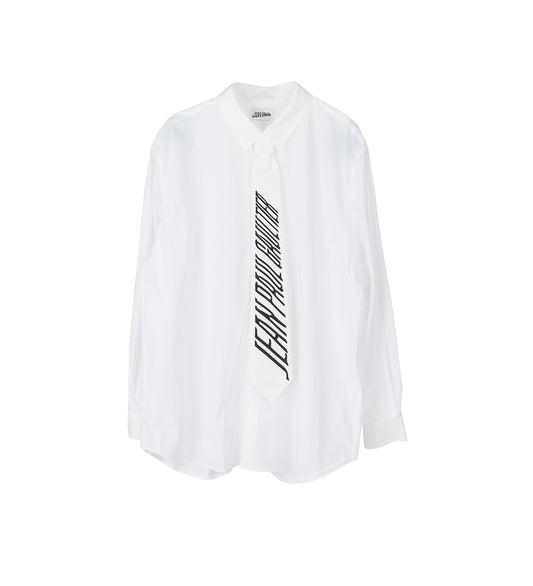 LONGSLEEVE SHIRT WITH PRINTED TIE WHITE/BLACK