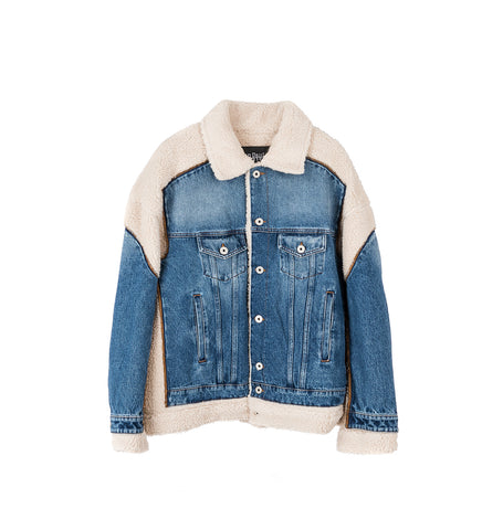 SHEARLING AND DENIM JACKET BLUE/BEIGE