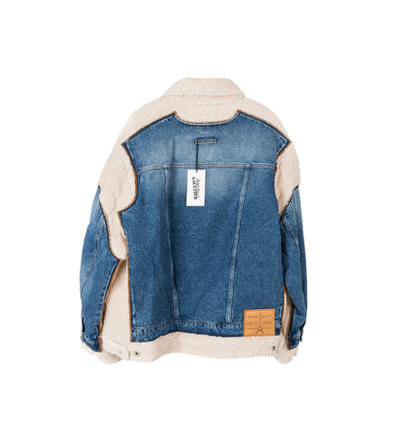 SHEARLING AND DENIM JACKET BLUE/BEIGE