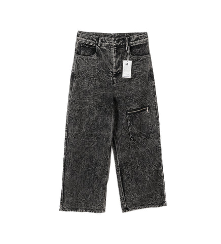 DENIM PANTS W ZIP POCKET ACID WASH BLACK