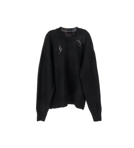 ALPACA KNIT RELAXED JUMPER W/ TURBO EMB. BLACK/JET