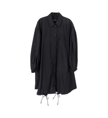 PUFF SLEEVE SHIRT DRESS W/ BUTTON PLACKET BLACK