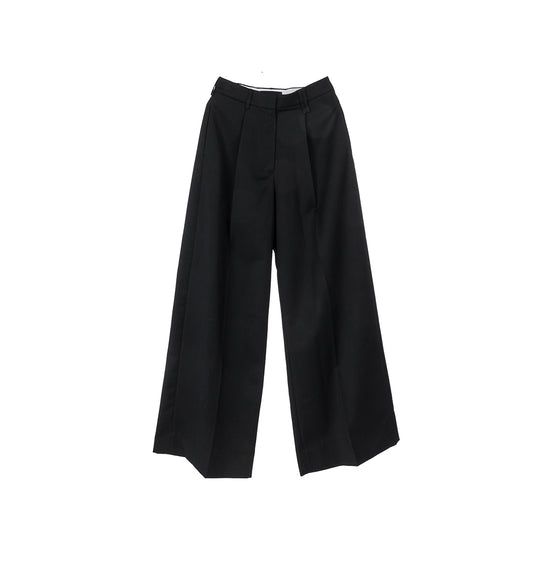 PLEATED WIDE LEG TROUSERS BLACK