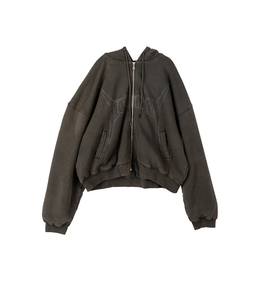 WASHED OUT ZIP HOODIE BLACK