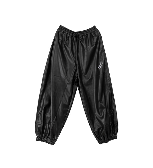 LEATHER BAGGY BOTAN PANTS BLACK