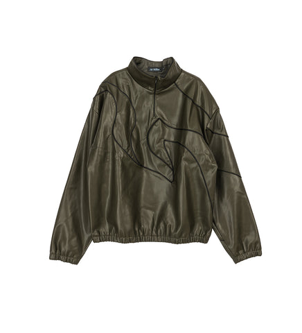 O'KEEFFE FAUX LEATHER SWEATSHIRT OLIVE GREEN