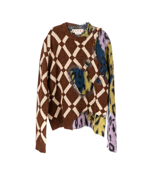 DESTROYED ARGYLE ROUNDNECK SWEATER BROWN/MULTI