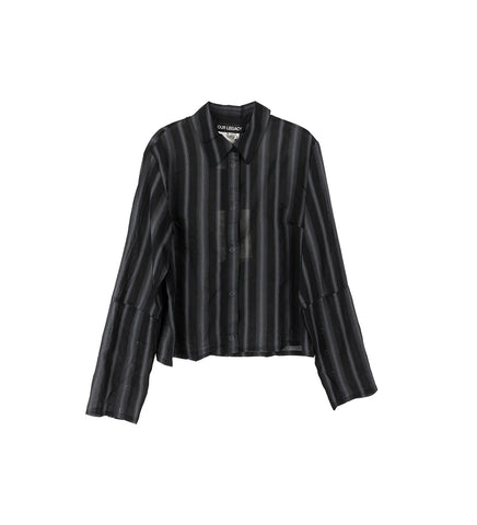 AUTO SHIRT NOIR STRIPE SHEER COTTON SILK