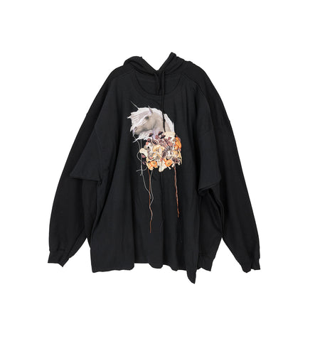 MYCELIUM PONY DOUBLE HOODIE BLACK