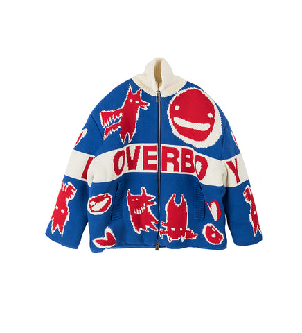 KNITTED PUFFER JACKET BLUE/RED