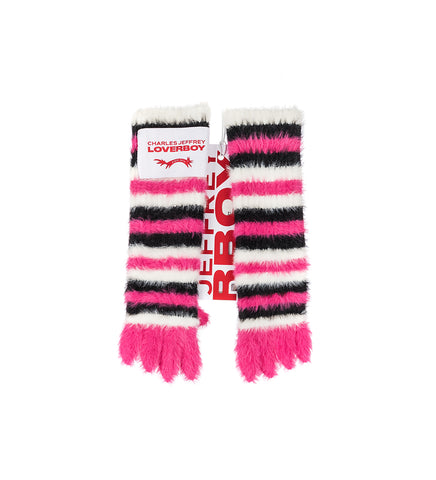 FLUFFY STRIPED GLOVES PINK/BLACK